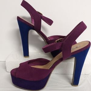 Olsenboye Peep toe Ankle Strap Purple and Blue Stiletto Sandals 8.5